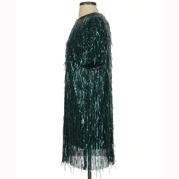 💥SHOWSTOPPER💥1920's Flapper Style Sequin & Fringe Cocktail Dr in Emerald Green - Picture 13 of 16